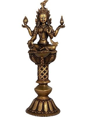 Pooja Lamp with Nepalese Form of Goddess Lakshmi - Made in Nepal