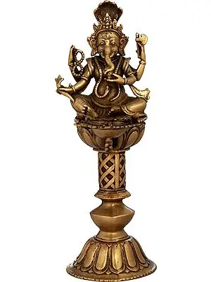 Pooja Lamp with Nepalese Form of Lord Ganesha - Made in Nepal