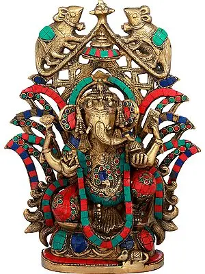 12" The Splendor of Ganesha Brass Idol - Vahana on Aureole | Exquisite Handmade Art