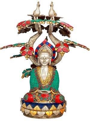 17" Lord Buddha Meditating Under The Bodhi Tree - Tibetan Buddhist In Brass | Handmade | Made In India
