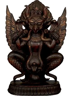 The Solemn Garuda, With Snakes In His Hand And Horns On His Head