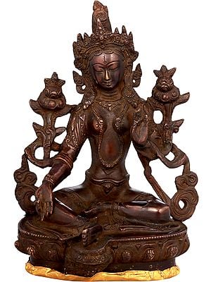 8" Tibetan Buddhist Saviour Goddess Green Tara In Brass | Handmade | Made In India