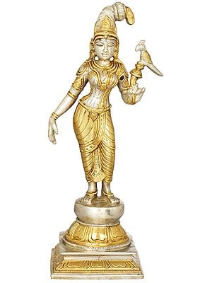 12" Devi Andal Holding a Parrot In Brass | Handmade | Made In India