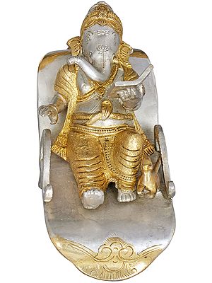 7" Lord Ganesha Reading the Mahabharata | Handmade Brass Idol | Made In India