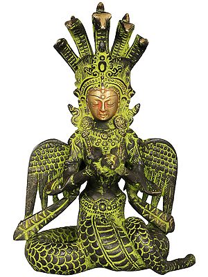 8" Brass Naga Kanya Statue | Brass Snake Maiden Idol