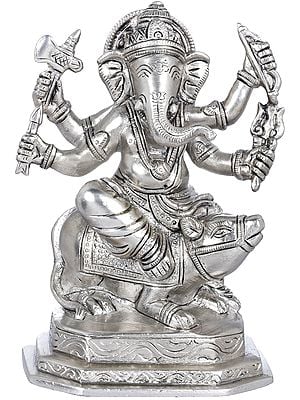 5" Brass Lord Ganesha Statue Seated on a Rat | Handmade | Made In India