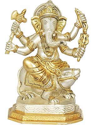 5" Brass Lord Ganesha Statue Seated on a Rat | Handmade | Made In India