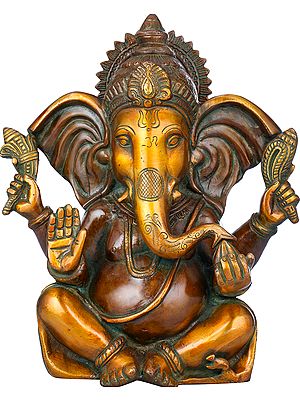 10" Lord Ganesha in Ashirwad Mudra In Brass | Handmade | Made In India