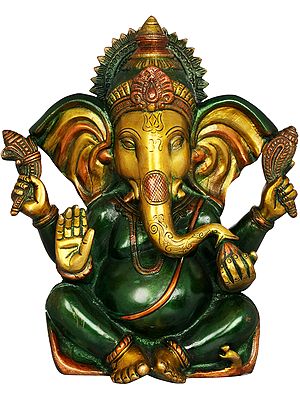 10" Lord Ganesha in Ashirwad Mudra In Brass | Handmade | Made In India