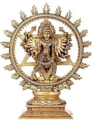 13" Sudarshana Vishnu, With Narasimha On Reverse In Brass | Handmade | Made In India