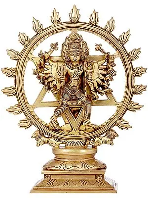 13" Sudarshana Vishnu Brass Idol with Narasimha on Reverse | Handmade Sculpture from South India