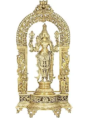 Lord Vishnu Flanked By Hanuman-Garuda