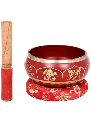 Tibetan Buddhist Singing Bowl With Images of Ashtamangala and Vishwa Vajra