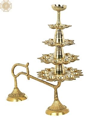15" Thirty-Two Wicks Aarti Lamp in Brass | Handmade | Made in India