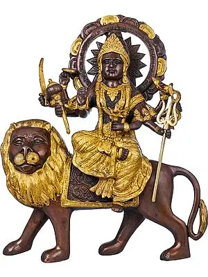 14" Goddess Durga In Brass | Handmade | Made In India