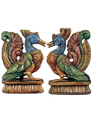 A Peacock Pair: Wood-Carvings