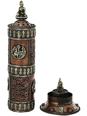 Tibetan Buddhist Incense Burner From Nepal with auspicious Symbols