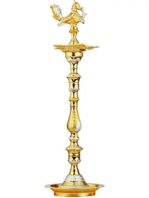 25" Peacock Ritual Lamp In Brass | Handmade | Made In India
