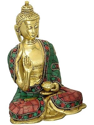6" Vitarka Buddha, Meditative Calm On His Brow with Inlay Work In Brass | Handmade | Made In India