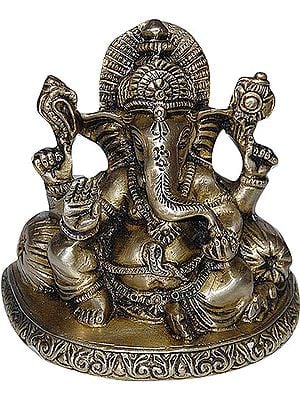 4" Lord Ganesha with Trishul Mark on Forehead In Brass | Handmade | Made In India