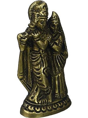 4" Radha Krishna Small Statue in Brass | Handmade | Made in India