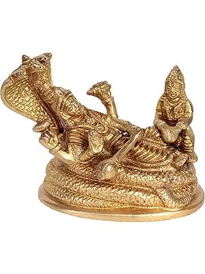 3" Shri Vishnu Lakshmiji on Sheshnag In Brass | Handmade | Made In India