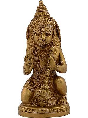 5" Seated Lord Hanuman In Brass | Handmade | Made In India