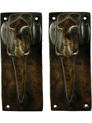Elephant Door Handle Pair in Brass
