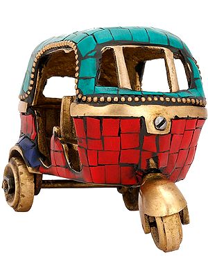 6" Auto Rickshaw with Inlay in Brass | Handmade | Home Decor