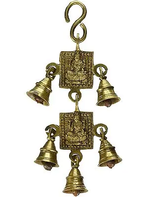 10" Goddess Lakshmi Door Hanging with Bells in Brass | Handmade | Made in India