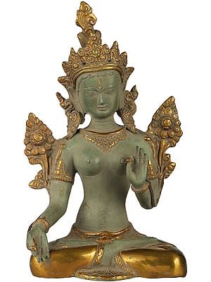 10" Tibetan Buddhist Goddess White Tara In Brass | Handmade | Made In India