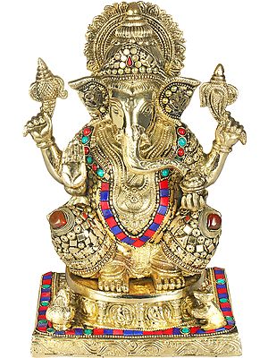 11" A Fine Inlay Ganesha In Brass | Handmade | Made In India