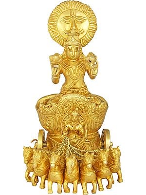 11" The Splendour Of The Chariot-borne Soorya In Brass | Handmade | Made In India