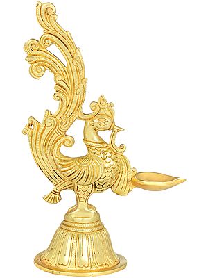 9" Peacock Puja Lamp In Brass | Handmade | Made In India