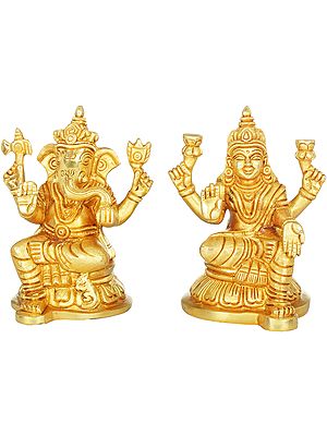 4" Lakshmi Ganesha Pair Brass Sculpture | Handmade | Made in India