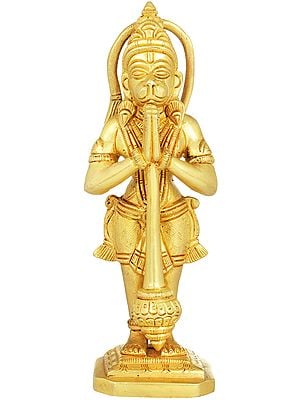 6" Hanuman in Namaste Mudra In Brass | Handmade | Made In India