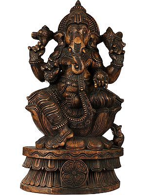 Kamalasana Shri Ganesha Wooden Sculpture