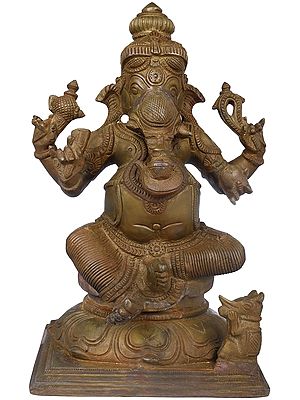 8" Brass Lord Ganesha Holding Kumbha in Trunk