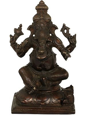 8" Brass Lord Ganesha Holding Kumbha in Trunk