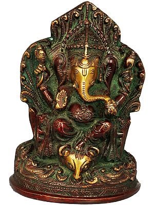 6" Throne Ganesha With Leg Resting on Mouse Head In Brass | Handmade | Made In India