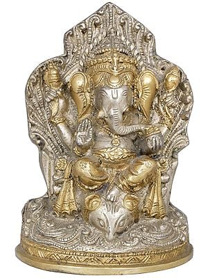 6" Throne Ganesha With Leg Resting on Mouse Head In Brass | Handmade | Made In India