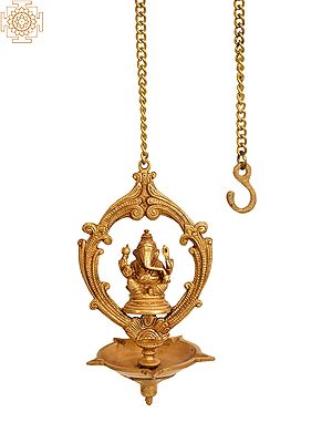 10" Lord Ganesha Roof Hanging Lamp in Brass | Handmade | Made in India