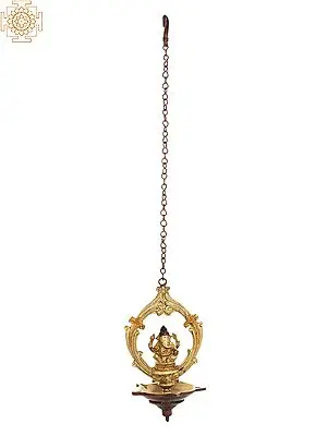 10"  Lord Ganesha Roof Hanging Lamp In Brass | Handmade | Made In India