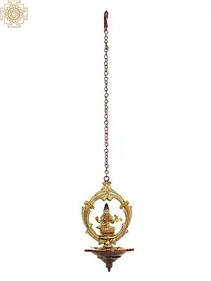 10" Goddess Saraswati Roof Hanging Lamp In Brass | Handmade | Made In India