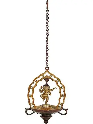 12" Dancing Ganesha Roof Hanging Lamp In Brass | Handmade | Made In India