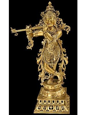 42" Superfine Lord Krishna, Contained In A Network Of Vines | Bronze Statue | Handmade | Made In India
