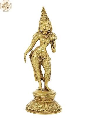 10" Goddess Parvati Idol Holding a Flower | Handmade Brass Statue | Made in India