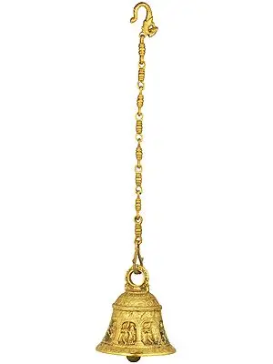 6" Krishna Temple Hanging Bell In Brass | Handmade | Made In India