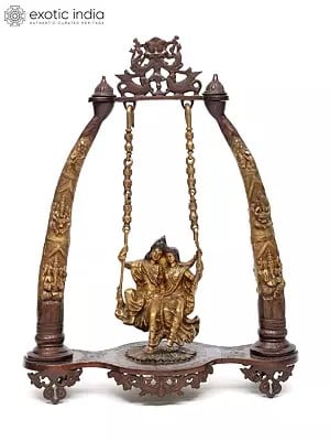 34" Radha Krishna on a Swing – Large Brass Statue | Handmade | Made in India