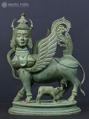 16" Superfine Statue of Kamadhenu, The Wish-Fulfilling Divine Cow In Brass | Handmade | Made In India